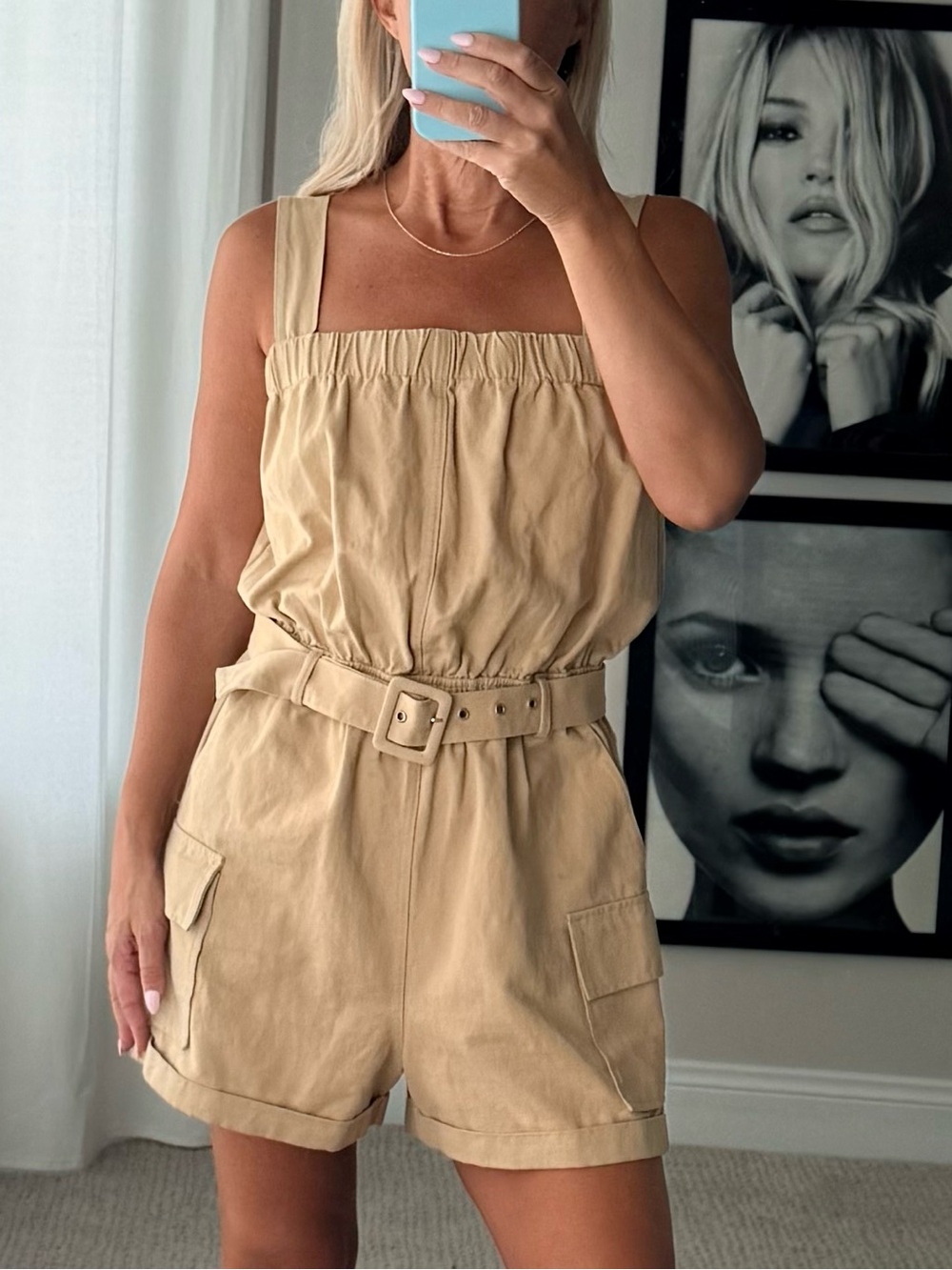 Gilli Tan Elastic-Waist Romper